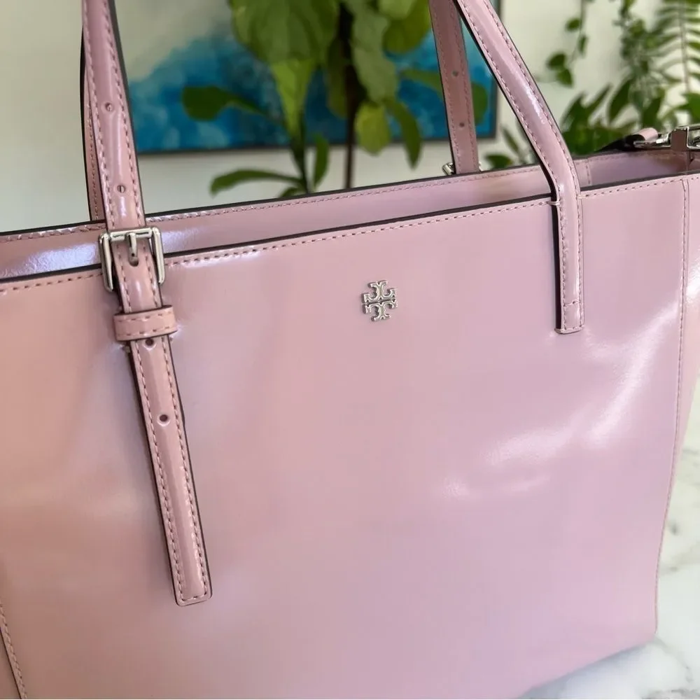 NWT Tory Burch Emerson Small Tote Clay Pink Patent Leather Shoulder Crossbody